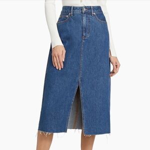 Veronica Beard Victoria Long Midi Stone Bright Blue Denim Skirt Size 12